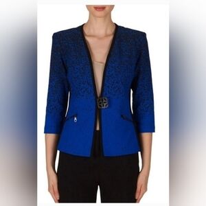 Joseph Ribkoff Contrast Pattern Jacket (Black/Blue) - size 8
